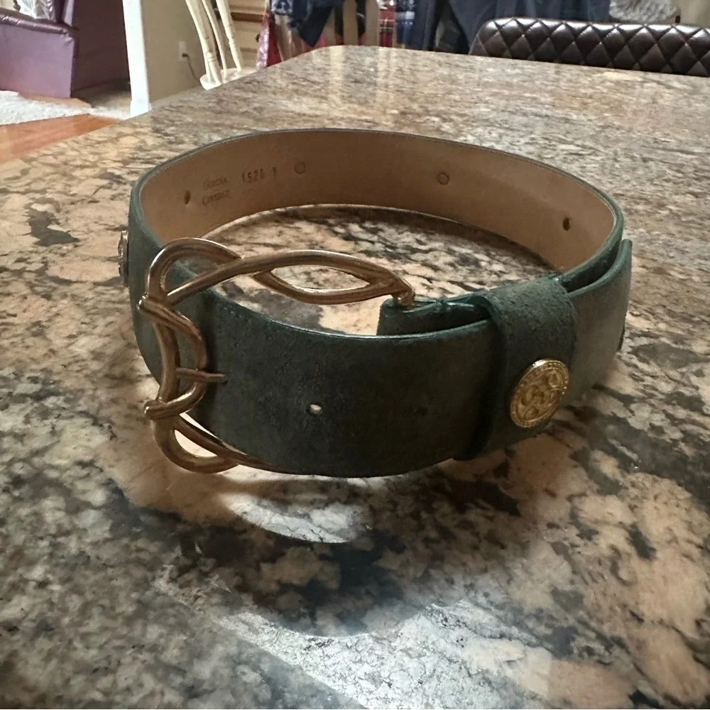 Gotcha Covered Chic Dark Green Suede Belt with Gold Accents